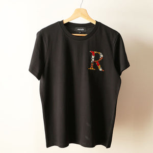 Black Maple Tee with R embroidered in Autumn Palette