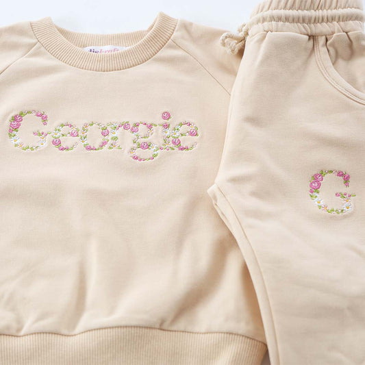 BUBS SWEATSHIRT SET: NAME IN FLORAL EMBROIDERY