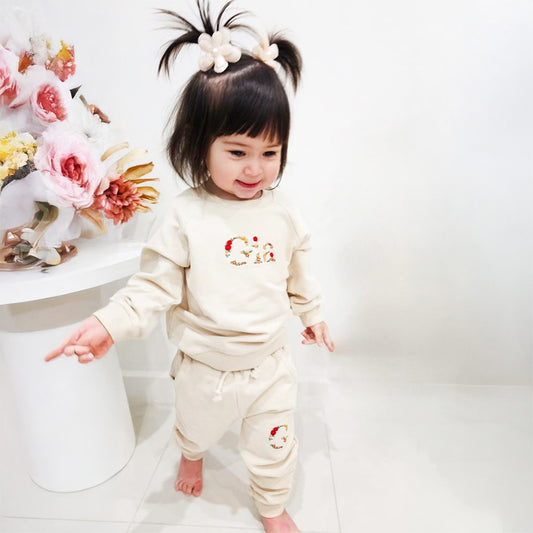 BUBS SWEATSHIRT SET: NAME IN FLORAL EMBROIDERY