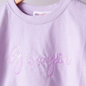 Lilac shirt with 'Georgia' in Iridescent Deep Pink