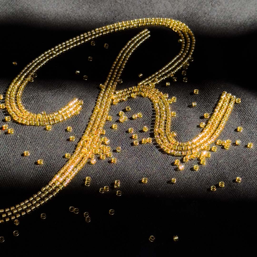 Bead Embellished Script R Monogram