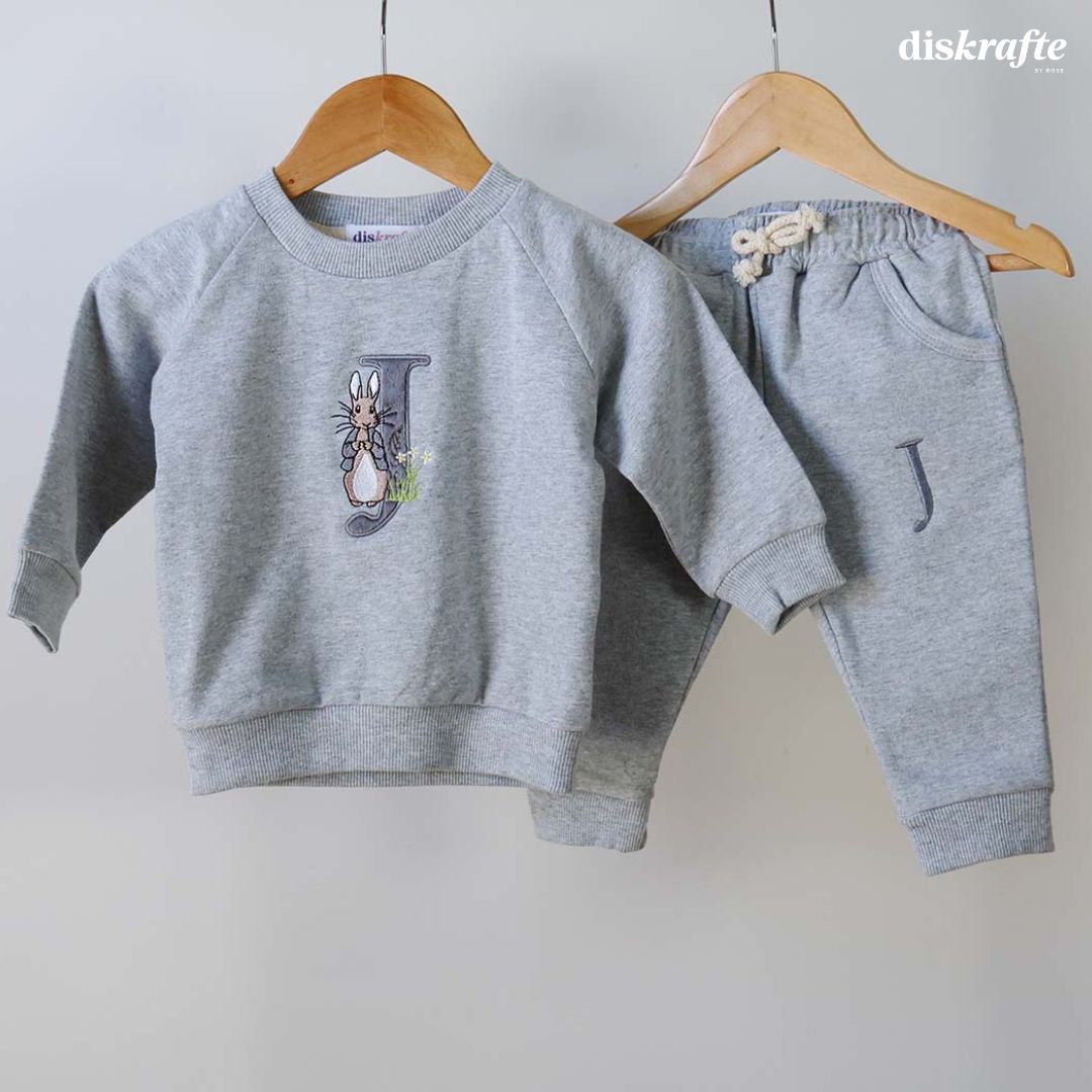 Embroidered Peter Rabbit and J Monogram in Minky Applique 