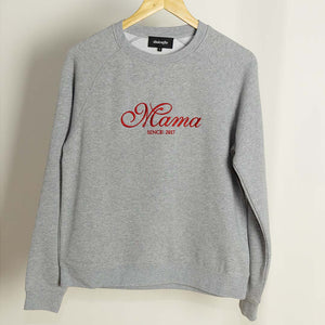 Grey Marle Raglan Sweatshirt embroidered with Mama in Cursive font