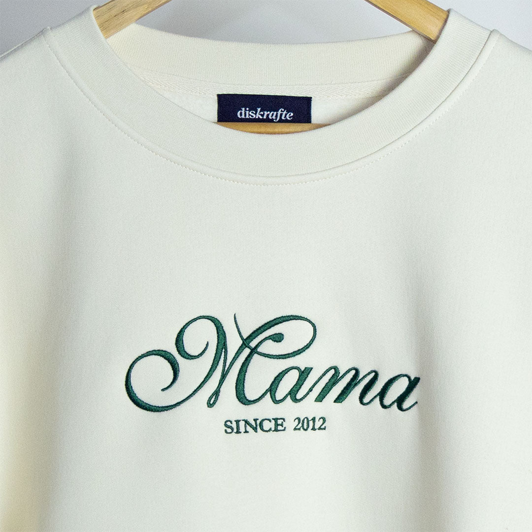 Mama in Cursive Font and Green Thread