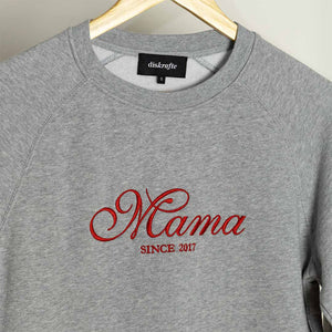 Mama in Cursive embroidered on Grey Marle Raglan Sweatshirt