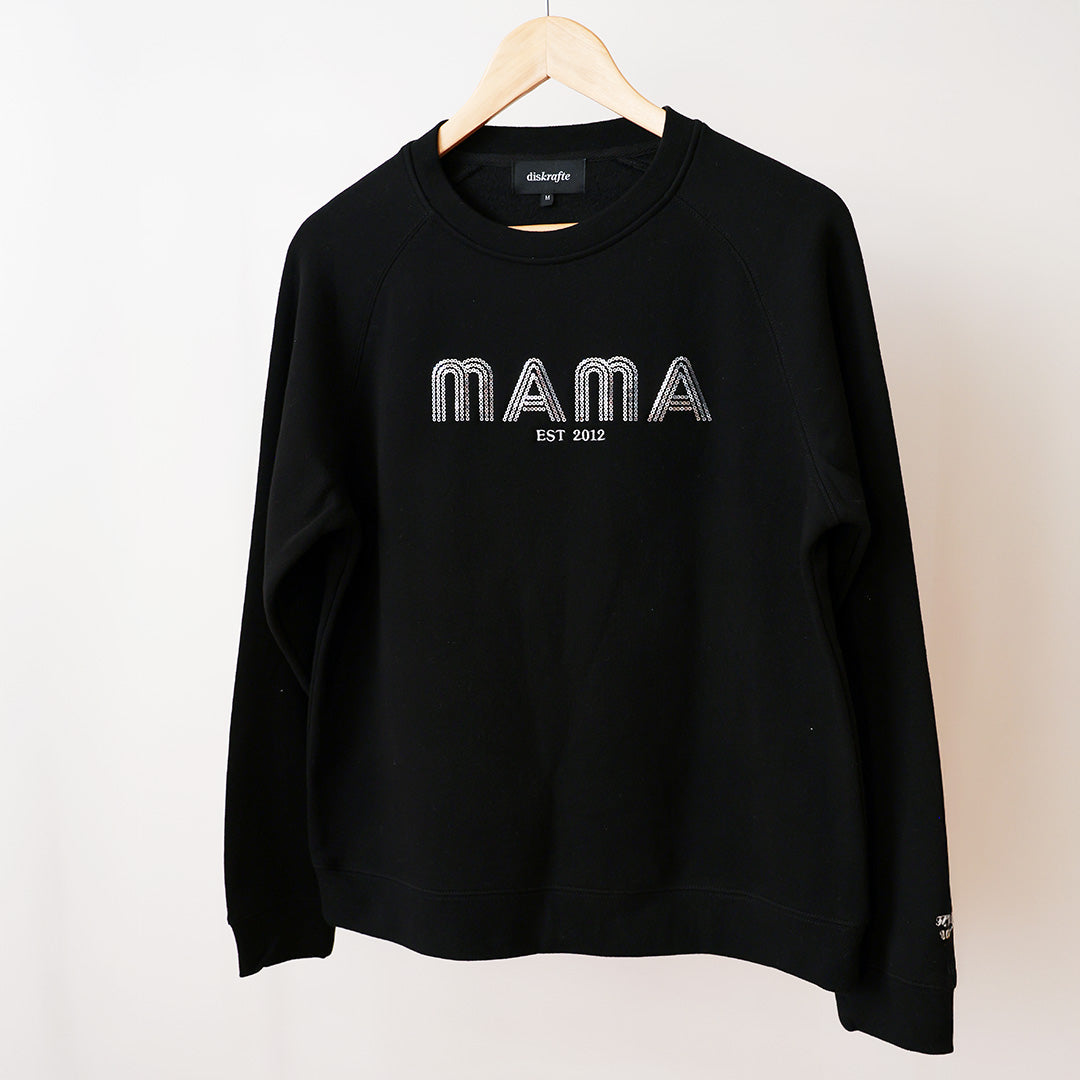 Black Raglan Sweatshirt with Mama Embroidered in Dyna Silver Sequin