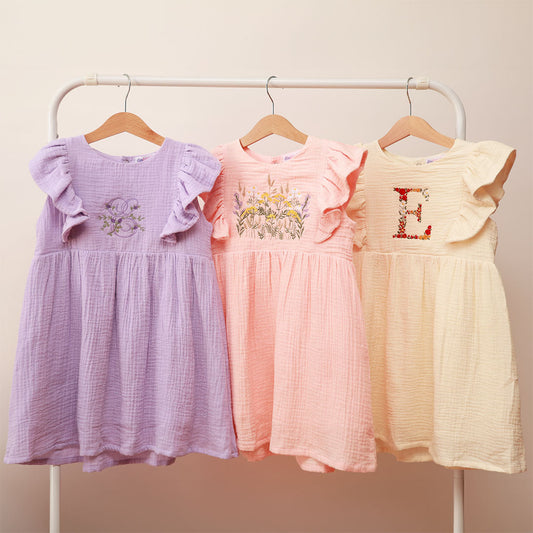 PLAIN ORGANIC MUSLIN RUFFLE DRESS