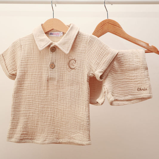 PLAIN ORGANIC MUSLIN SHIRT and SHORT SET FOR BOYS