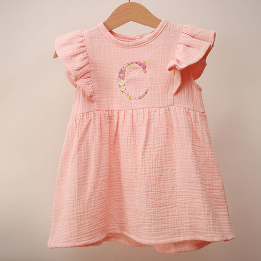 PLAIN ORGANIC MUSLIN RUFFLE DRESS