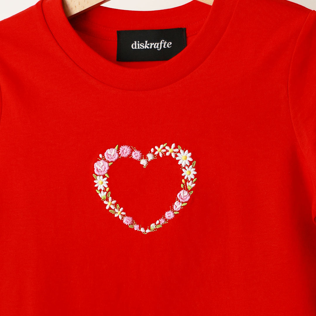 Red Tshirt with Heart embroidered in flowers